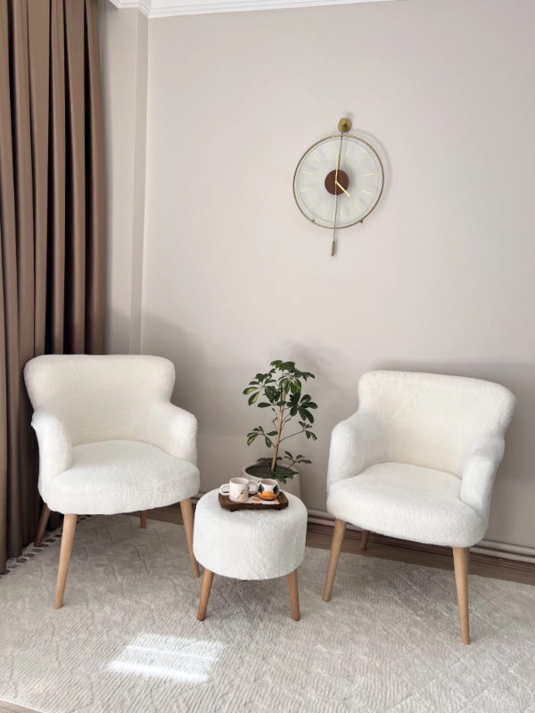 3'lü Koltuk Seti: Berjer, Tekli Koltuk ve Puf - Cafe, Balkon, Ofis Mobilyası