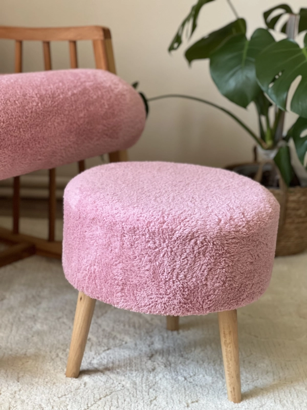 Sallanan Ahşap Berjer Koltuk Teddy - Pembe