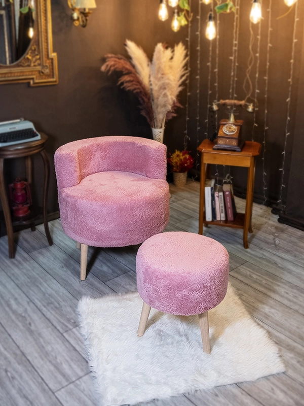 Çay Seti Tekli Koltuk ve Puf Takımı Teddy - Pembe